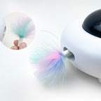 White electronic device with colorful feather attachment on a white background