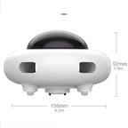 White and black device with measurements on a white background