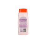 Bottle with orange cap and purple label on a white background