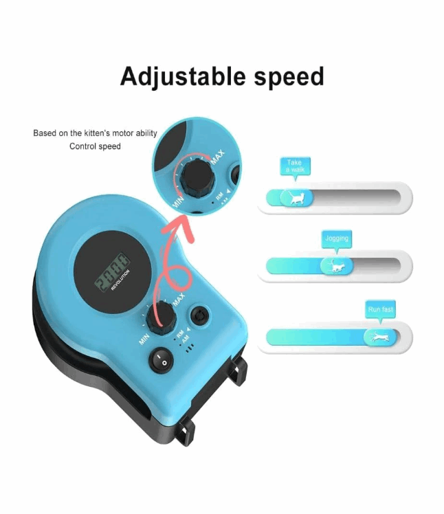 Blue electronic device with adjustable speed control on a white background