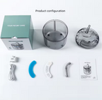Product configuration with components and packaging on a white background