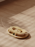 Wooden toy with transparent dome on a wooden floor